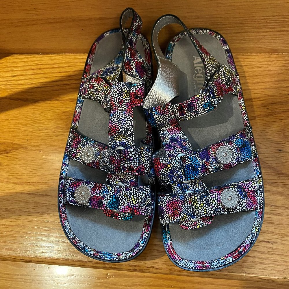 NEW Alegria multi colored sandal with silver detail.  Size 39 (8)